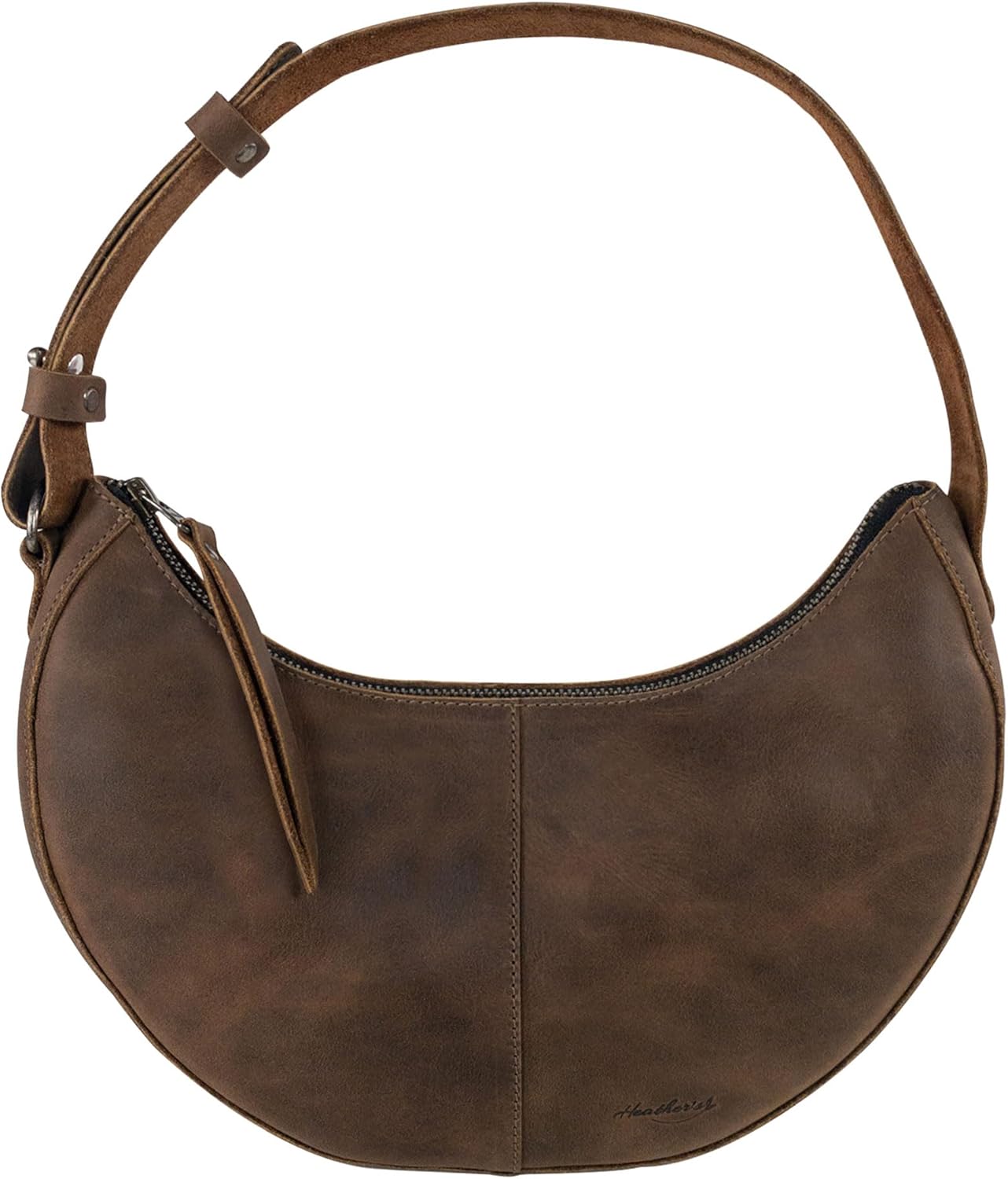 , Rounded Purse for Women, Waning Crescent Moon Shape Bag, Handbag, Shoulder Bag, Full Grain Leather, Handmade, Bourbon Brown